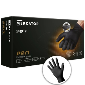 MERCATOR gogrip Black – bardzo trwałe rękawiczki nitrylowe, rozmiar M, 50 sztuk