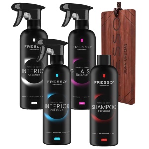zestaw promocyjny (fresso glass cleaner, interior cleaner, shampoo, interior dressing 500ml + zawieszka signature man)