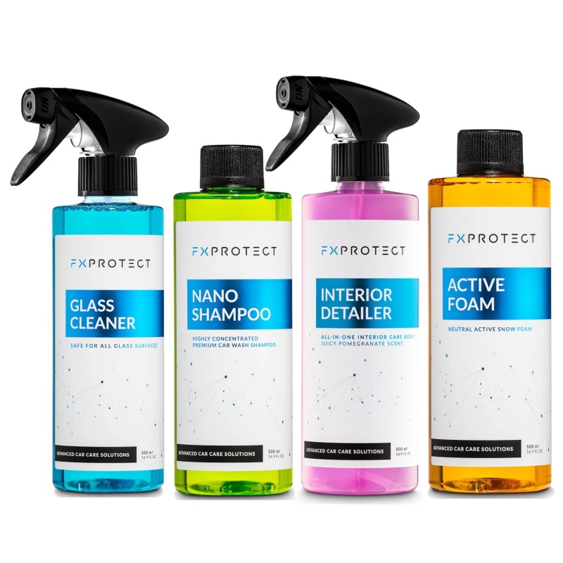 FX Protect Zestaw Nano Shampoo 500ml + Glass Cleaner 500ml + Active Foam 500ml + Interior Detailer 500ml